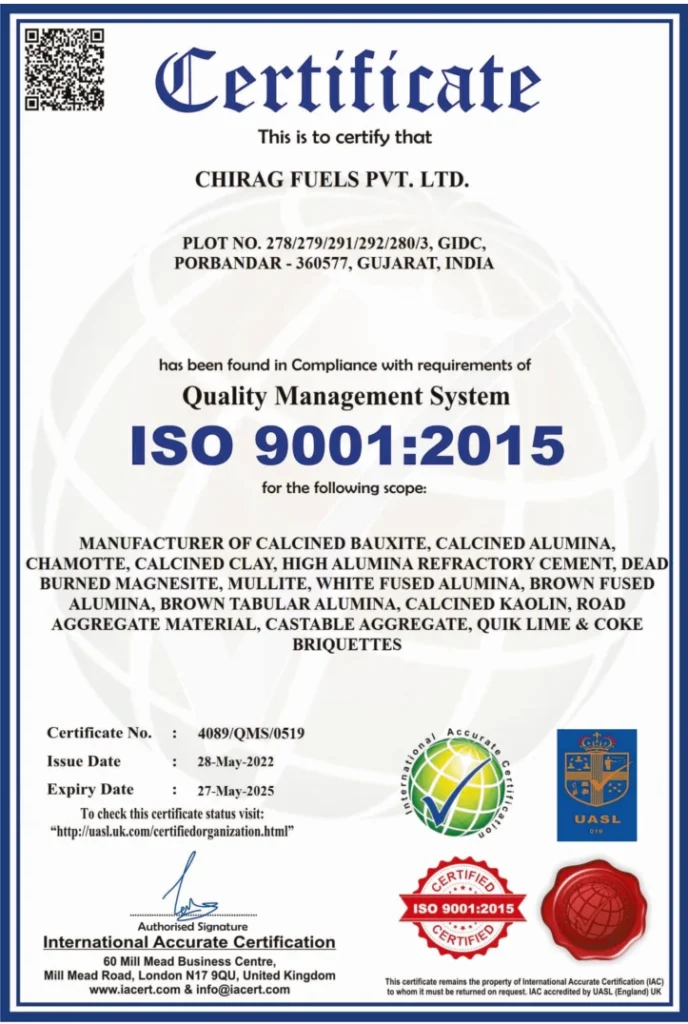 ISO 9001:2015 certificate issued to Chirag Fuels Pvt. Ltd., certificate number 4089/QMS/0519